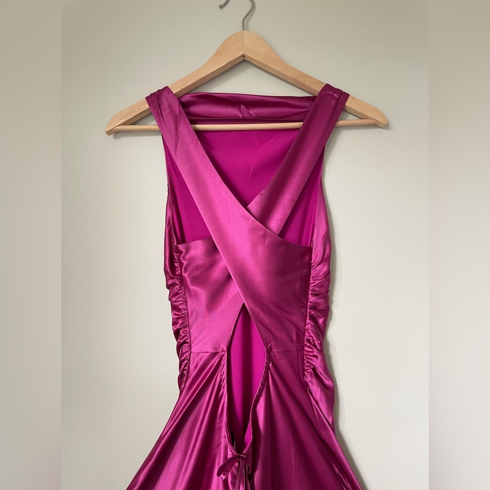 NEW Reformation Anaiis Long Silk Dress Hibiscus Tea Dark Pink Magenta | US 2 UK6 - Picture 12 of 16
